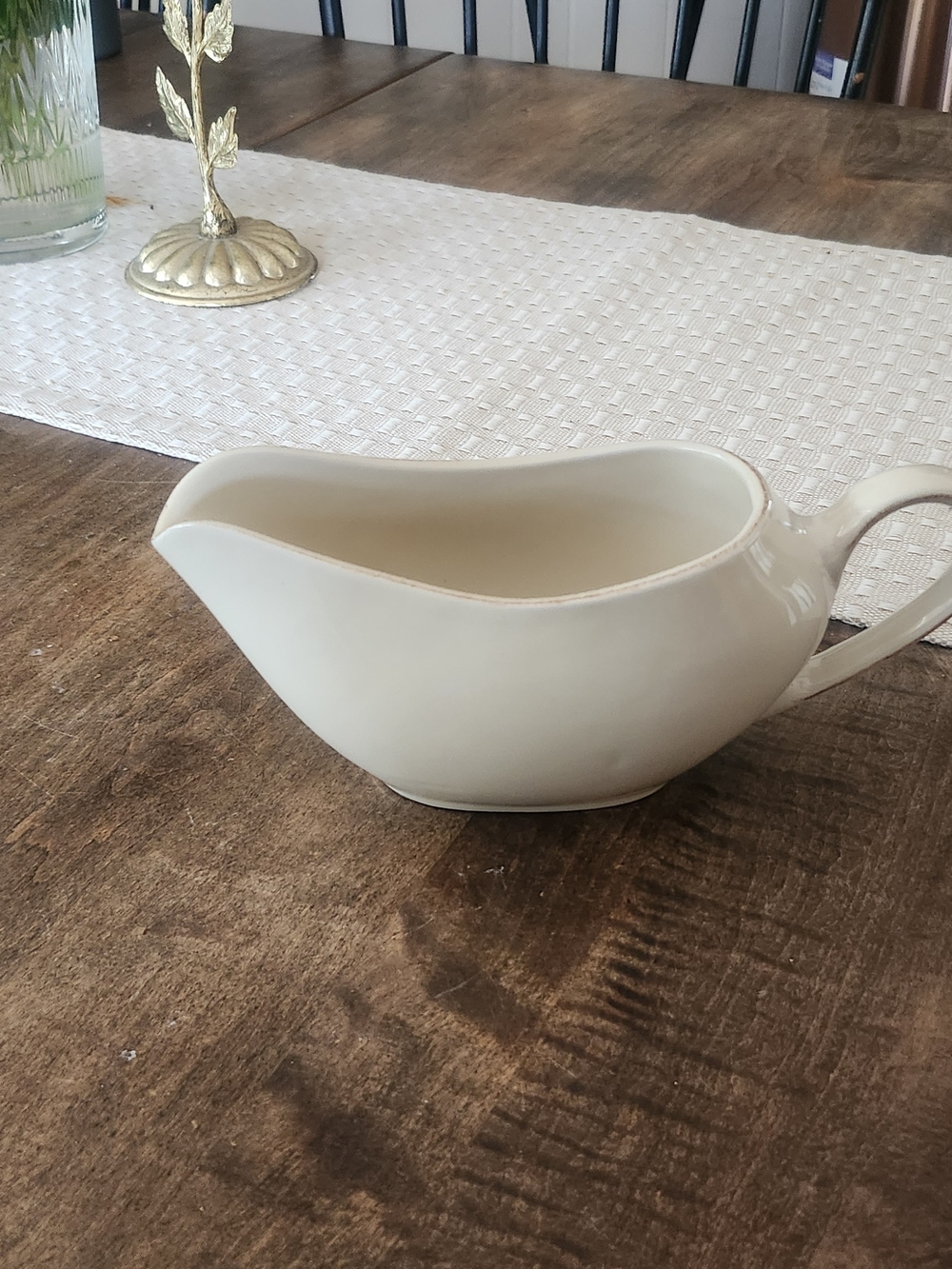 Vintage Cream Ceramic Gravy Boat with Handle